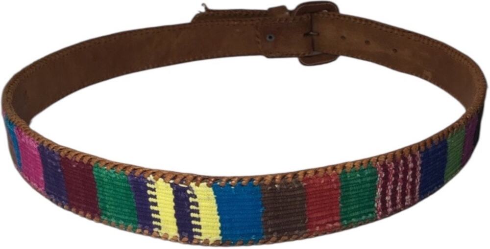 Handcrafted Artisan Guatemalan Leather & Woven Cotton Belt, Unisex Size 34